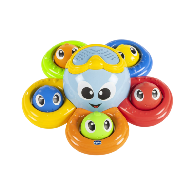 Brinquedo de polvo colorido com seis braços e faces sorridentes