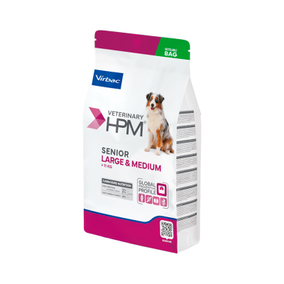 Saco de comida para cães Veterinary HPM Virbac Senior Large & Medium.