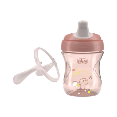 Copo treino bebé Chicco rosa com bico silicone e desenho infantil