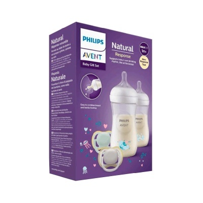 Caixa Philips Avent Natural com duas mamadeiras e dois chupetas