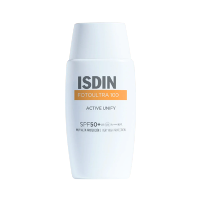 Frasco branco ISDIN Fotoultra 100 Active Unify SPF 50+