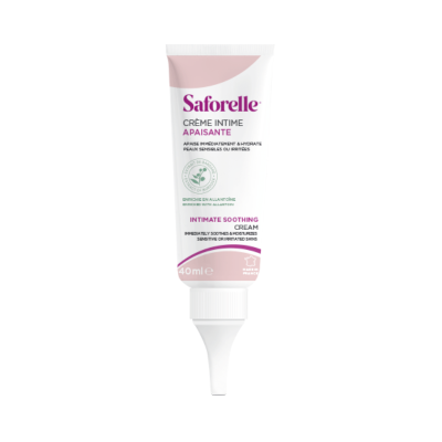 Frasco branco e rosa de creme íntimo Saforelle de 40 ml