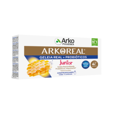 Embalagem de suplemento ARKOREAL Geleia Real + Probióticos Junior com favo de mel e texto