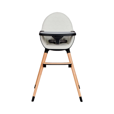 Cadeira alta para bebé branca e madeira com bandeja preta