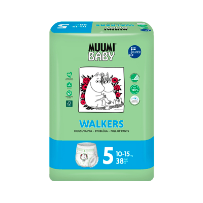 Pacote de fraldas MUUMI BABY WALKERS tamanho 5 para crianças 10-15 kg