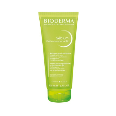 Frasco de gel de limpeza facial verde Bioderma Sébium de 200 ml