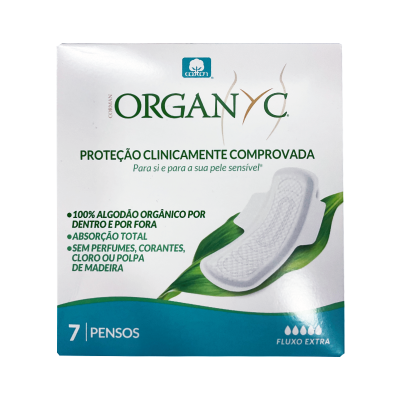 Embalagem de pensos higiénicos ORGANYC com 7 unidades para fluxo extra