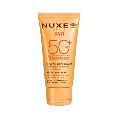 Frasco de creme solar NUXE SUN 50+ SPF laranja