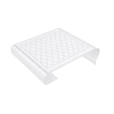 Aparador branco com padrão geométrico cinza e bordas arredondadas