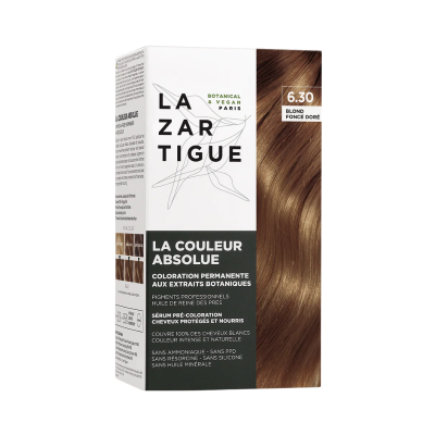 Embalagem de coloração permanente para cabelo LAZARTIGUE cor 6.30 Blond Foncé Doré