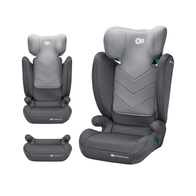 Cadeira auto Kinderkraft cinza com encosto alto e apoios laterais