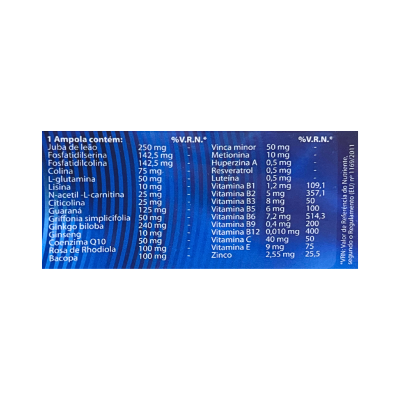 Etiqueta de suplemento alimentar com lista de ingredientes e quantidades