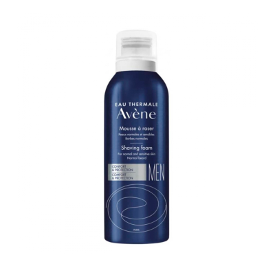 Frasco de mousse de barbear Avène MEN azul e branco