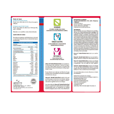 Embalagem de suplemento alimentar Absorbit Infantil Geleia Real com informações e tabela nutricional