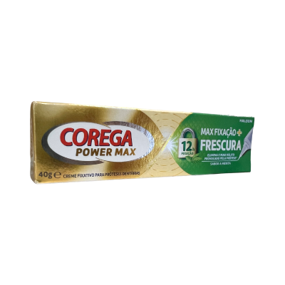 Caixa de creme fixativo Corega Power Max para próteses dentárias