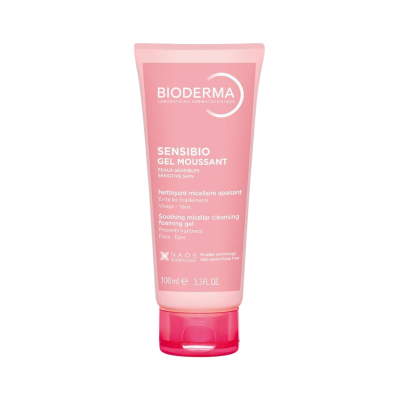 Bioderma Sensibio Gel Moussant em tubo cor-de-rosa com tampa vermelha
