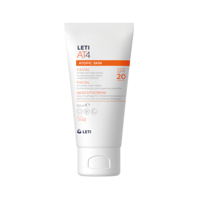 Tubo branco de creme facial LETI AT4 com SPF 20