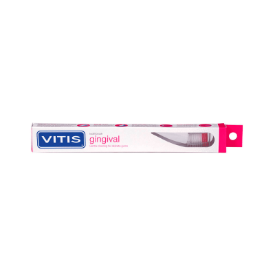 Escova de dentes VITIS gingival em embalagem branca e rosa
