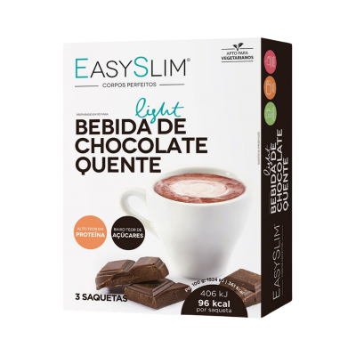Embalagem EasySlim bebida de chocolate quente light com chávena e pedaços de chocolate