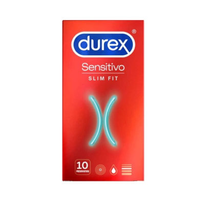 Embalagem vermelha de preservativos Durex Sensitivo Slim Fit 10 unidades