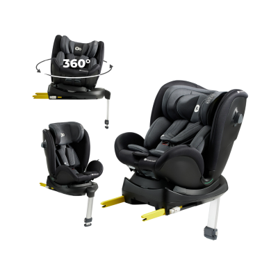 Cadeira auto infantil cinza e preta Kinderkraft com fixação ISOFIX e rotação 360°