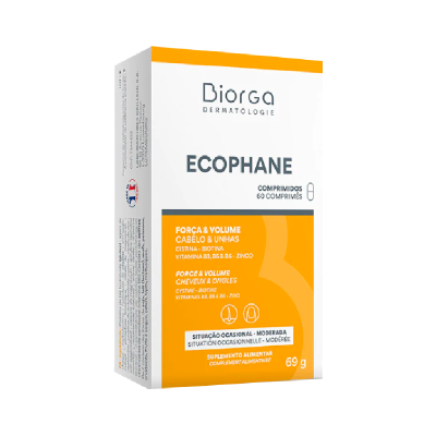 Embalagem do suplemento alimentar Biorga Ecophane para cabelo e unhas