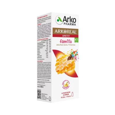 Embalagem branca do suplemento Arkoreal Apetit Família com imagem de favo de mel e texto em português
