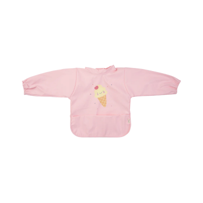 Babete rosa de manga comprida com bolso e desenho de gelado