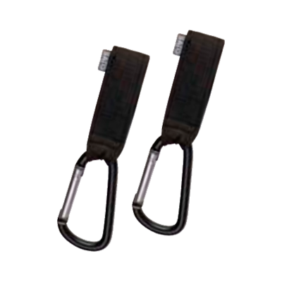 Par de mosquetões metálicos com presilhas de tecido preto