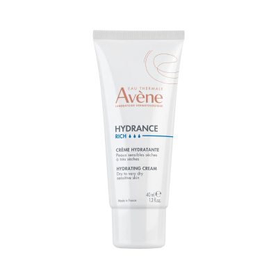Frasco branco de plástico com creme hidratante Avène Hydrance Rich