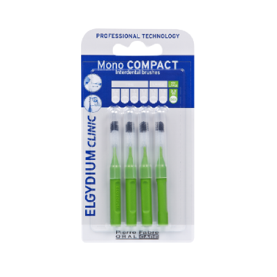 Escovas interdentais verdes Mono COMPACT da Elgydium Clinic em embalagem blister.