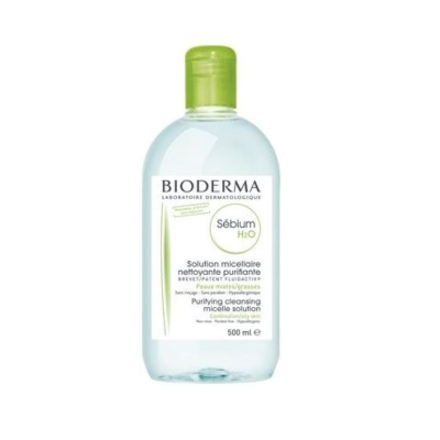 Frasco de solução micelar Bioderma Sébium H2O 500ml com tampa verde