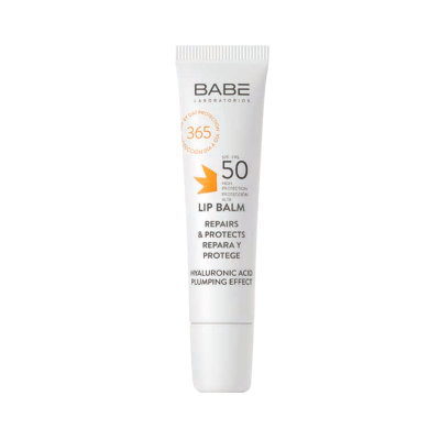 Bálsamo labial SPF 50 da BABE Laboratorios em tubo branco