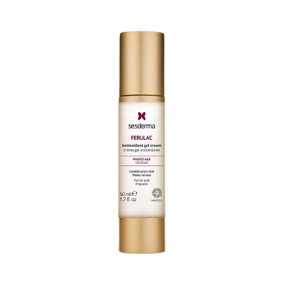 Frasco de gel-creme antioxidante Sesderma FERULAC com tampa dourada