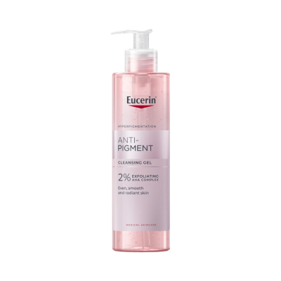 Frasco transparente de gel de limpeza Eucerin Anti-Pigment com dispensador