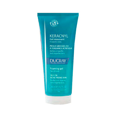 Gel espumante Ducray KERACNYL azul para rosto e corpo, 200 ml