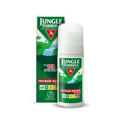Spray roll-on repelente de mosquitos Jungle Formula com embalagem verde e branco