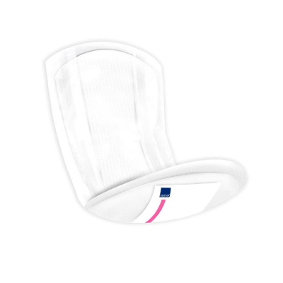 Produto sanitário branco com selo azul MOLICARE e linha rosa