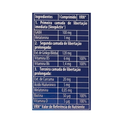 Etiqueta de ingredientes de suplemento alimentar em fundo azul