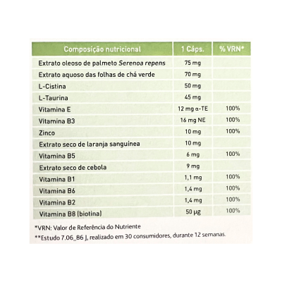 Tabela de composição nutricional detalhada de cápsulas com extratos, vitaminas e minerais.