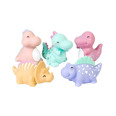 Brinquedos dinossauros de borracha em várias cores pastel