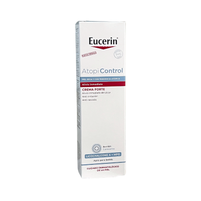 Embalagem branca de creme Eucerin AtopiControl para pele seca e atópica