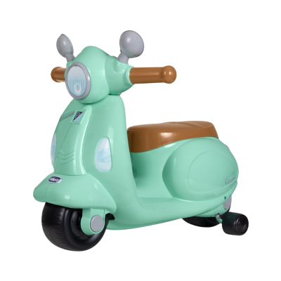 Scooter de brinquedo verde água com assento castanho