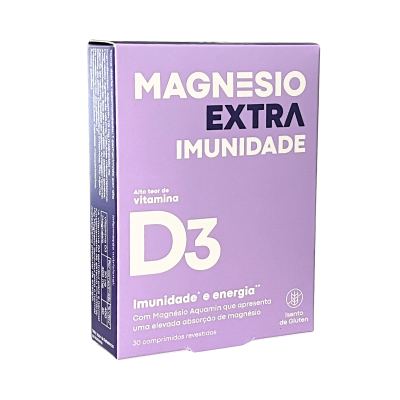 Embalagem roxa de suplemento MAGNESIO EXTRA IMUNIDADE vitamina D3