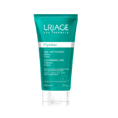 Tubo de gel de limpeza Uriage Hyseac verde água para pele oleosa com imperfeições