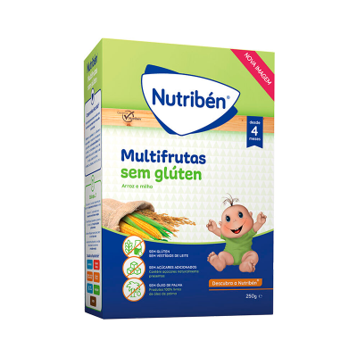 Caixa de papas Nutriben Multifruta sem glúten para bebés desde 4 meses