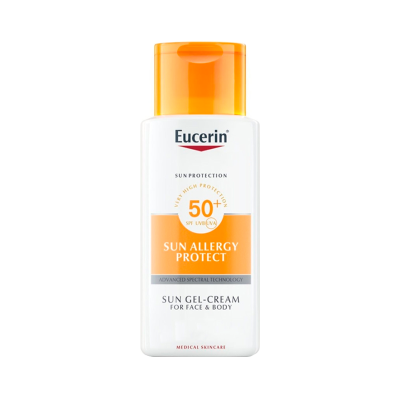 Frasco de proteção solar Eucerin 50+ com tampa laranja