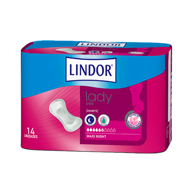 Embalagem de pensos higiénicos LINDOR lady pad MAXI NIGHT 14 unidades