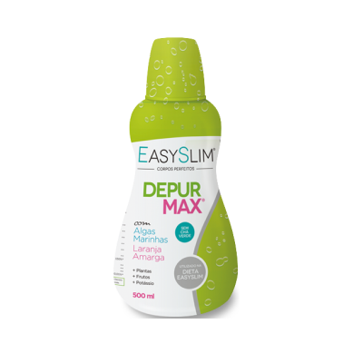 Frasco de produto EASY SLIM DEPUR MAX com detalhes em verde e branco