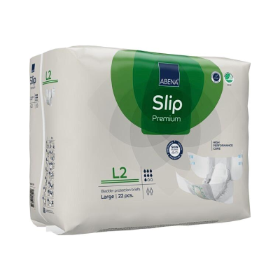 Pacote plástico de fraldas ABENA Slip Premium L2 Large 22 peças branco e verde